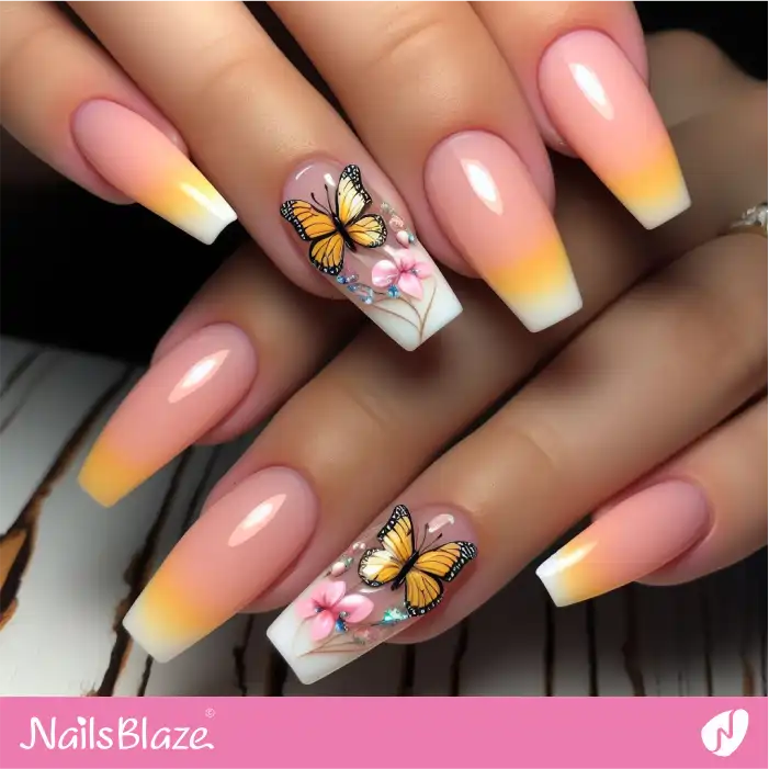 Double Ombre French Peach Fuzz Nails with Butterfly Design | Color of the Year 2024 - NB1823